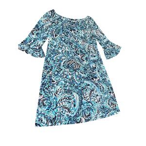 Pappagallo Tropical Print Dress‎ Medium Ruffle Flutter Sleeve Resort Cruise Chic